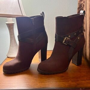 Apt. 9 Dark Brown Heeled Boots with Strap Detail